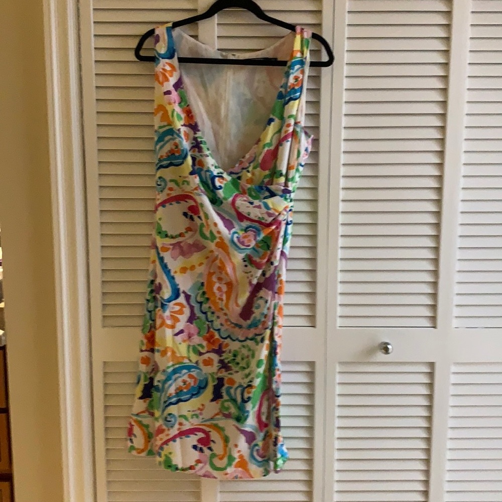 Lauren fun print tank dress with ruched side fully lined 8